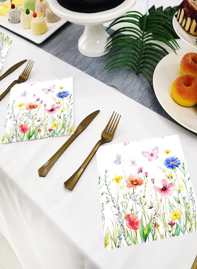 HSPAIDYP 50 Pack Wildflower Floral Cocktail Napkins Disposable Floral Napkins Butterfly Decorative Paper Flower Napkins for Wedding,Bridal,Baby Shower,Tea Garden Party, Wildflower Birthday Party Decor (50) - Image 2