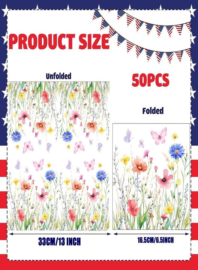 HSPAIDYP 50 Pack Wildflower Floral Cocktail Napkins Disposable Floral Napkins Butterfly Decorative Paper Flower Napkins for Wedding,Bridal,Baby Shower,Tea Garden Party, Wildflower Birthday Party Decor (50) - Image 3