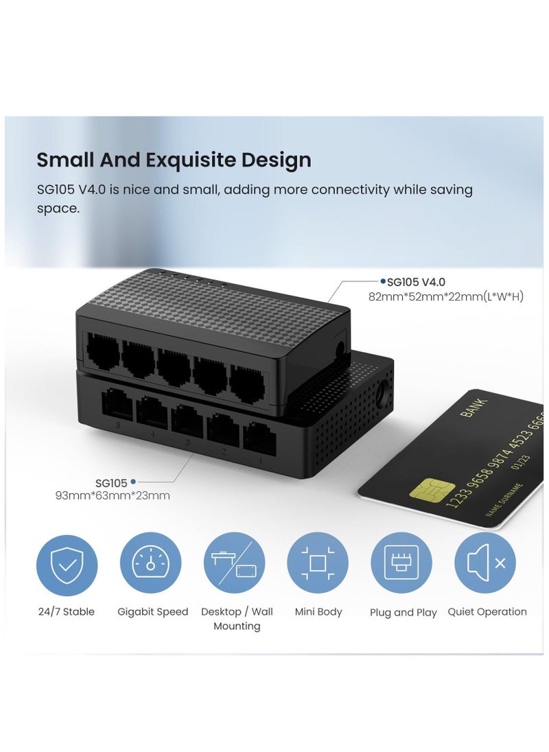 Generic SG105, 5 Port Gigabit Switch, Unmanaged Ethernet Switch, Office Ethernet Splitter, Plug & Play, Plastic Case, Desktop/ Wall-Mount, Fanless Quiet, Limited Lifetime Protection  - Image 2