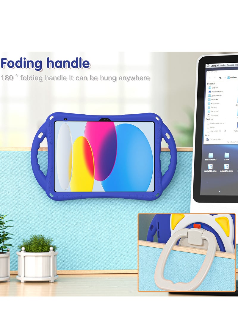 GULFLINK Cute Cat Kids Case with 360° Rotating Handle for ipad 10th 10.9 inch 2022（A2757/A2777）Dark blue  - Image 4