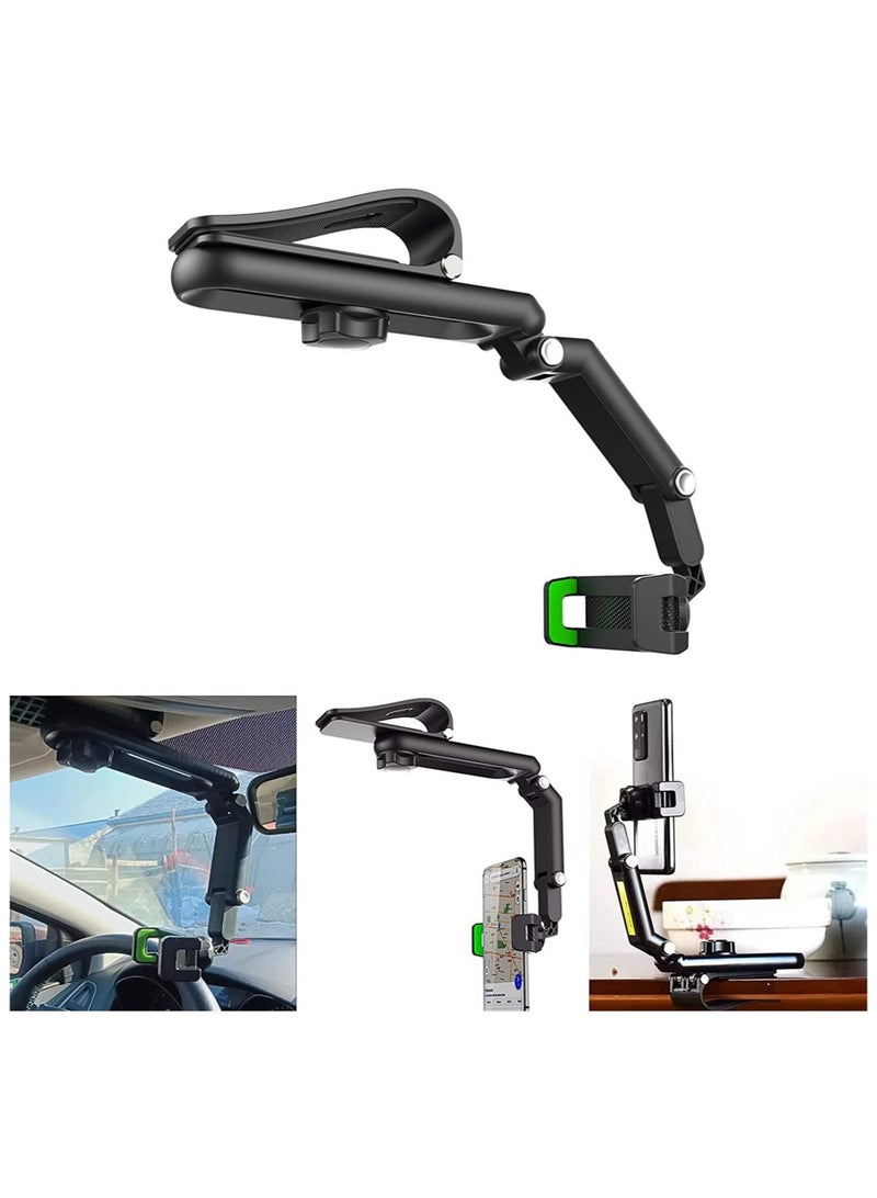 Car Phone Holder Mount Multifunctional Cell Phone Stand HIYITKS Universal Adjustable Arm Cradles Car Holder Mount Phone Car Clip Mount for Sun Visor Rearview Mirror Steering Wheel - Image 1