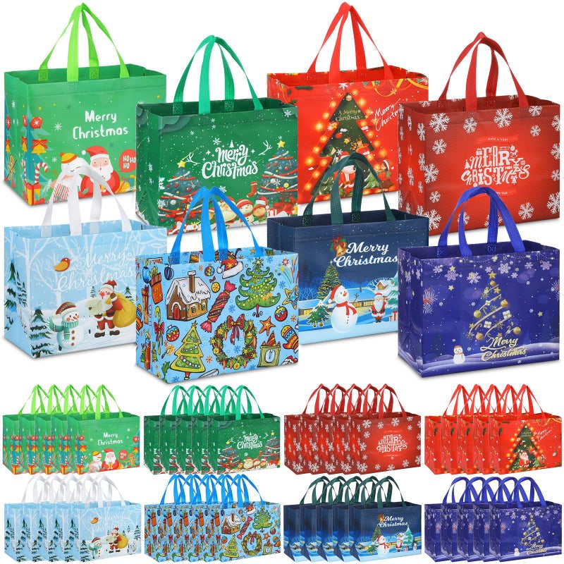 Sanwuta 48 Pcs Christmas Bags Bulk for Gifts 128 x 98 x 67 in Large Tote Treat Grocery Bags Reusable Non Woven Gift Pockets with Handles for Xmas Wrapping Shopping Party - Image 2