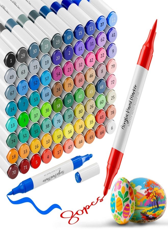 WELLOKB Acrylic Paint Markers,80 Colors Acrylic Markers Dual Tip Paint Pens for Fabric, Painting Rocks,Wood, Glass,Coloring Books,DIY Crafts Art School Supplies,Pumpkin Painting Kit,Christmas Gifts - Image 1