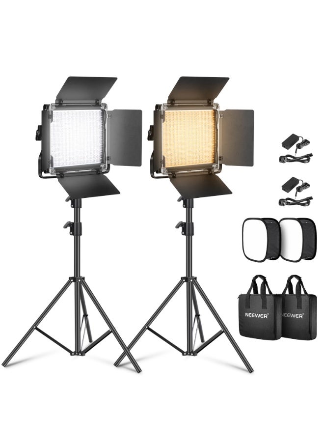 نيوير NEEWER 2 Pack Bi-color 660 LED Video Light Kit:(2)3200-5600K CRI96+ Light with U Bracket/Barndoor,(2)Softbox Diffuser,(2)75 inches Tripod Stand, Key Lighting for Studio Photography Recording Streaming - Image 1
