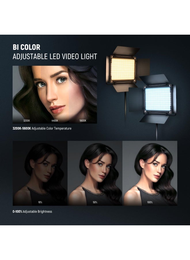 نيوير NEEWER 2 Pack Bi-color 660 LED Video Light Kit:(2)3200-5600K CRI96+ Light with U Bracket/Barndoor,(2)Softbox Diffuser,(2)75 inches Tripod Stand, Key Lighting for Studio Photography Recording Streaming - Image 3
