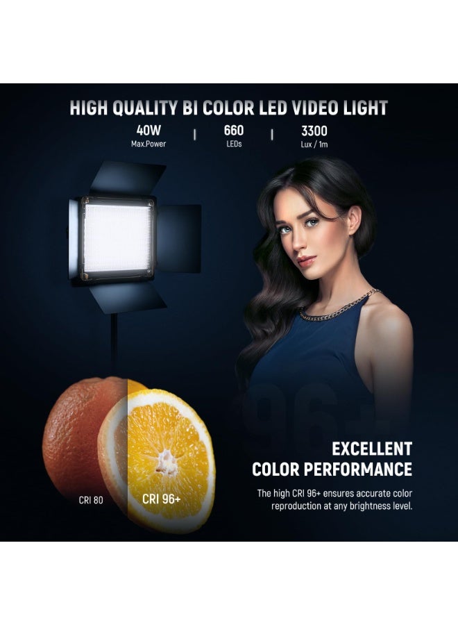 نيوير NEEWER 2 Pack Bi-color 660 LED Video Light Kit:(2)3200-5600K CRI96+ Light with U Bracket/Barndoor,(2)Softbox Diffuser,(2)75 inches Tripod Stand, Key Lighting for Studio Photography Recording Streaming - Image 2