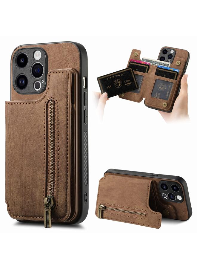 زبون جراب خلفي بسحاب من الجلد بتصميم كلاسيكي لهاتف iPhone 12 Pro Max - Image 1