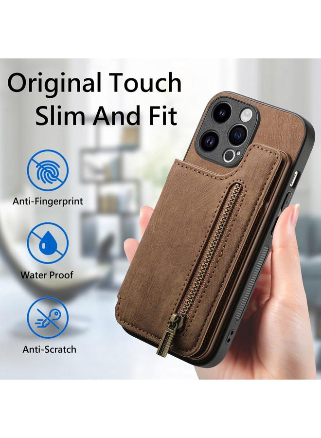 زبون جراب خلفي بسحاب من الجلد بتصميم كلاسيكي لهاتف iPhone 12 Pro Max - Image 5