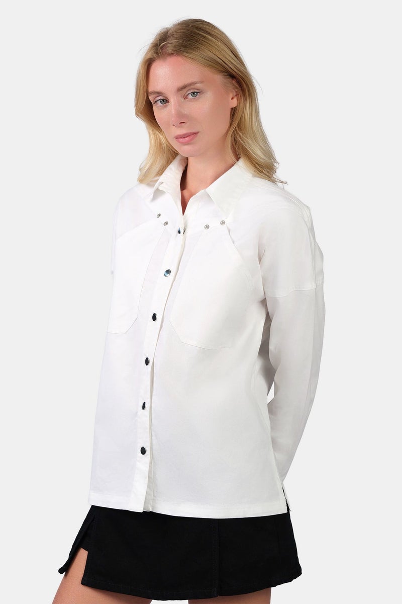 Virgio Solid Cotton Stretch Oversized Utility Shirt for Women - Image 1