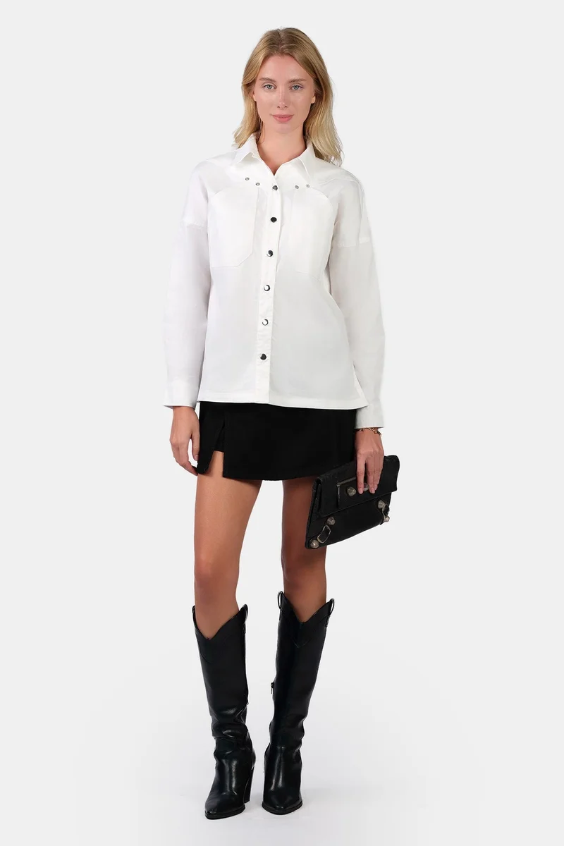 Virgio  Solid Cotton Stretch Oversized Utility Shirt for Women for Women | Best Price UAE
