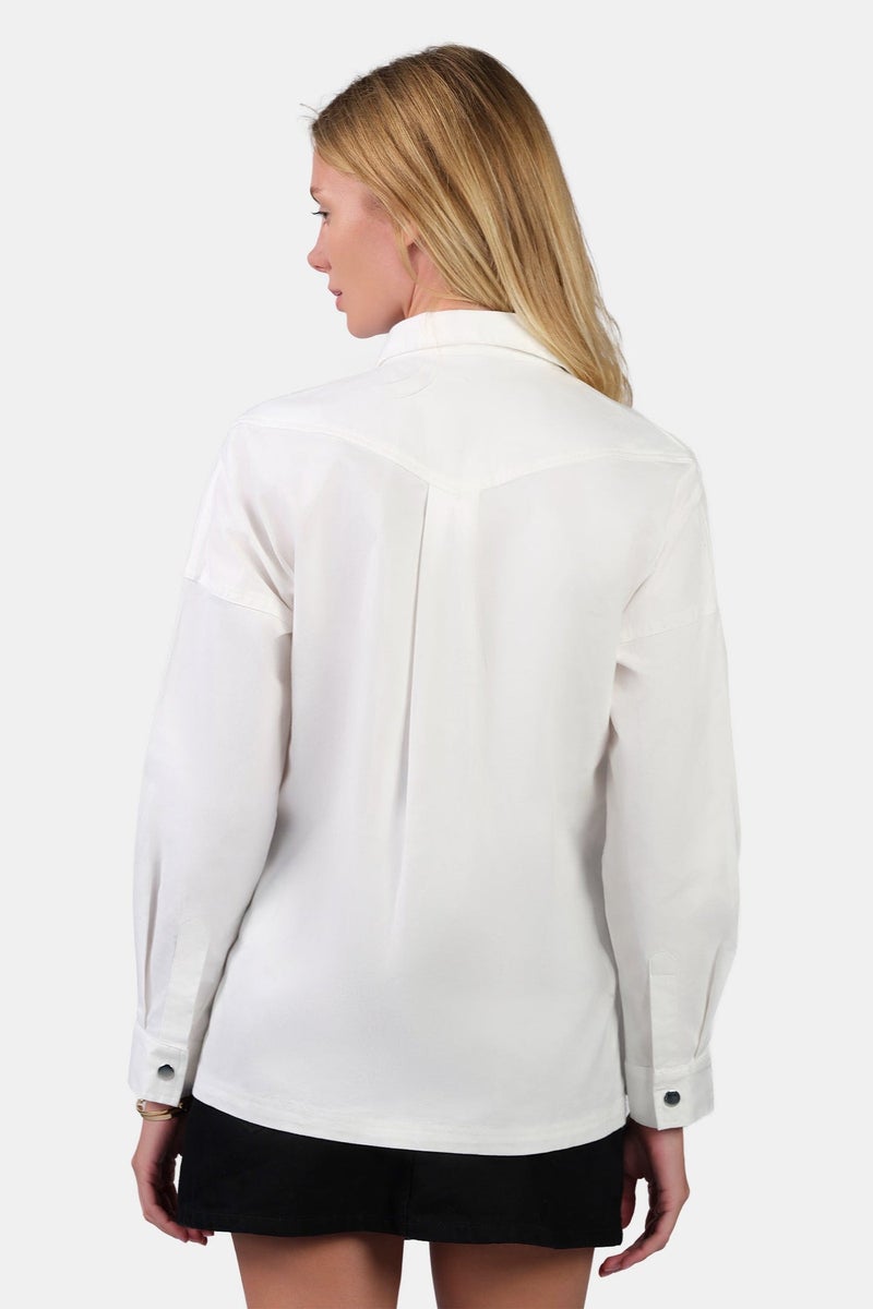 Virgio Solid Cotton Stretch Oversized Utility Shirt for Women - Image 5