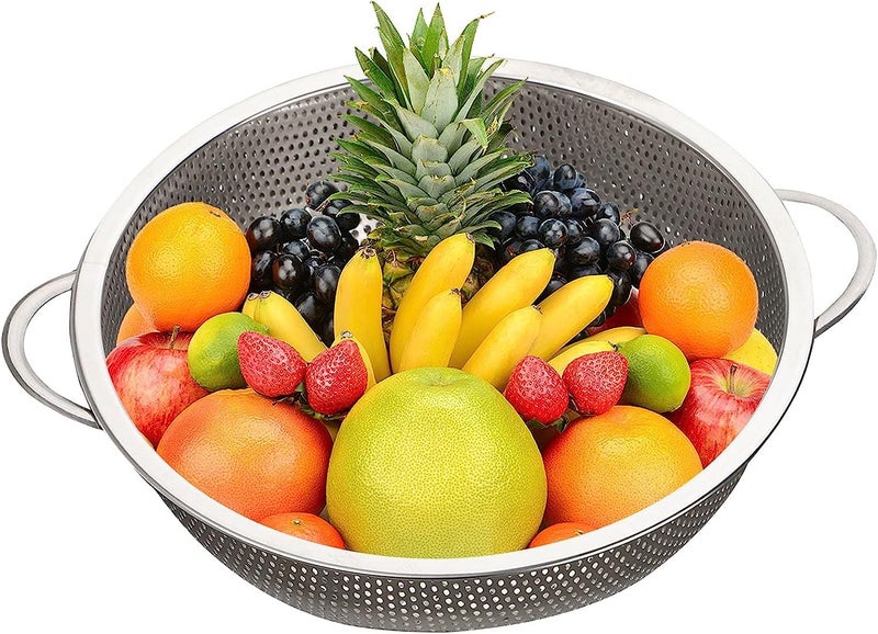 FEELING MALL Stainless Steel Round Hole Basket Fruit Drain Rice Mesh Sifter Colander Set of 3 Strainer Sieve Rice Food Basket Cleaning KitchenWashing, Perfect for Pasta Fruits Vegetables - Image 3