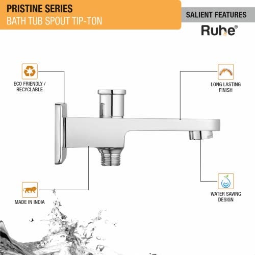 Ruhe® Pristine Bath Tub Spout Tip-Ton Faucet/Tap with Chrome Finish for Bathtubs | Wall Mount | Bathtub Spout with Flange | Brass Faucet Tap - Image 2