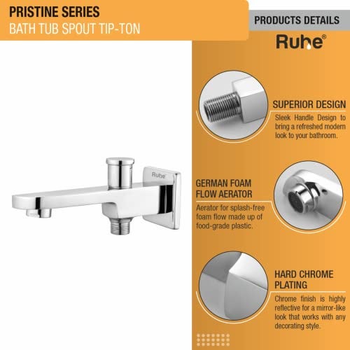 Ruhe® Pristine Bath Tub Spout Tip-Ton Faucet/Tap with Chrome Finish for Bathtubs | Wall Mount | Bathtub Spout with Flange | Brass Faucet Tap - Image 4