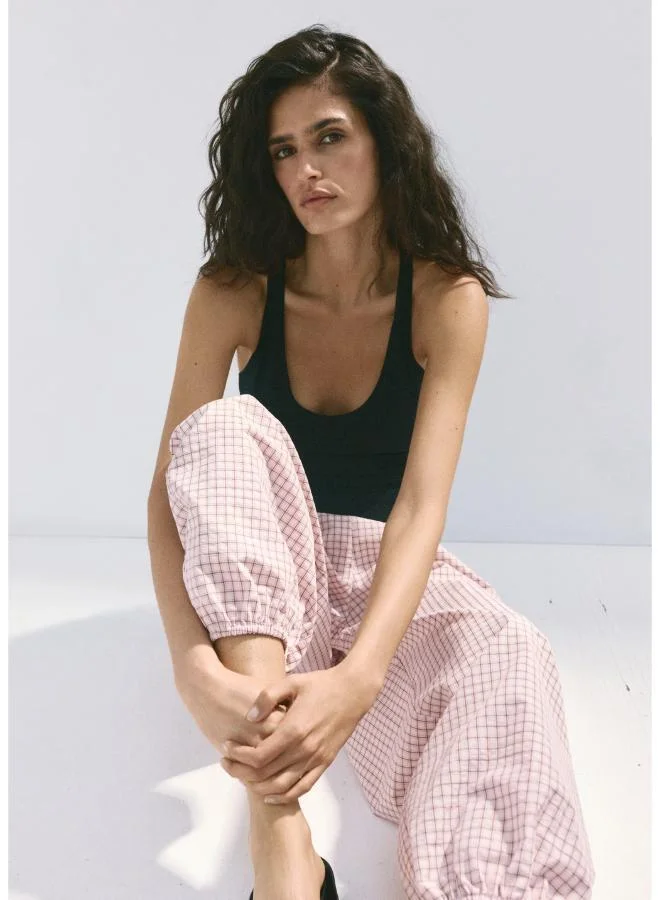 Mango 81-ROSA PASTEL Checked Slouchy Trousers for Women | Best Price UAE