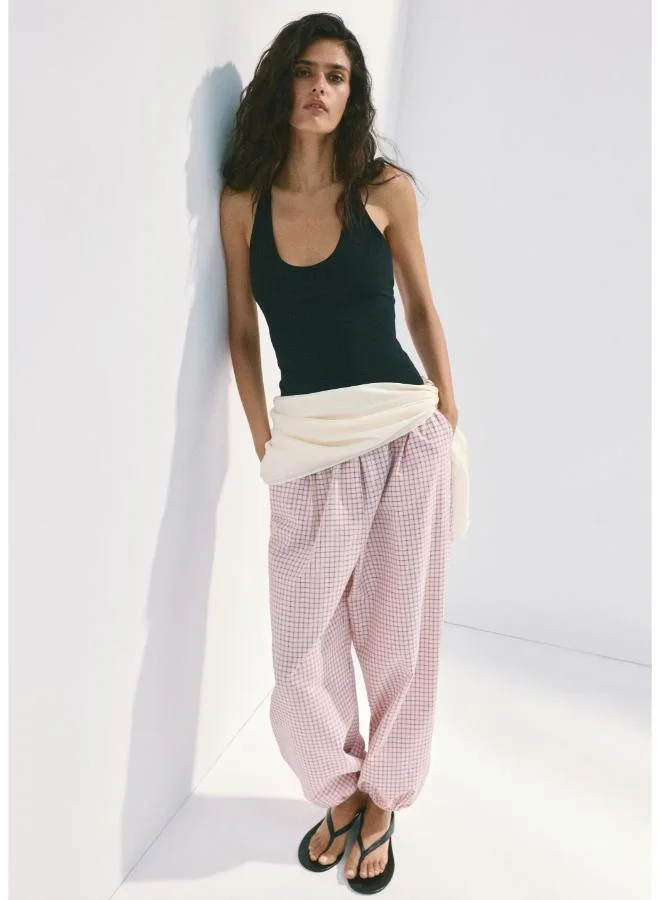 Mango 81-ROSA PASTEL Checked Slouchy Trousers for Women | Best Price UAE