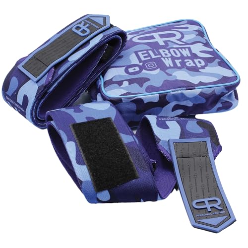 PR Personal Record Elbow Wraps for Weightlifting - Heavy Duty Construction, 25% More Elasticity, Reinforced Stitching, Extra Wide Fastener, Easy to Adjust, (Blue Camo) - Image 2