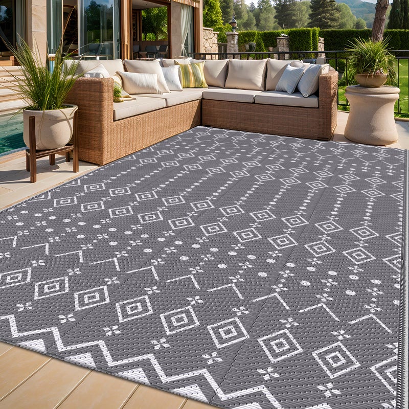 StepRite 5 x 8 Reversible Outdoor Rug Waterproof Plastic Straw Rug Patio Rug Large Modern Area Rug Carpet Indoor Outdoor Rugs for Camping Porch Deck Balcony Backyard RV PicnicGrey