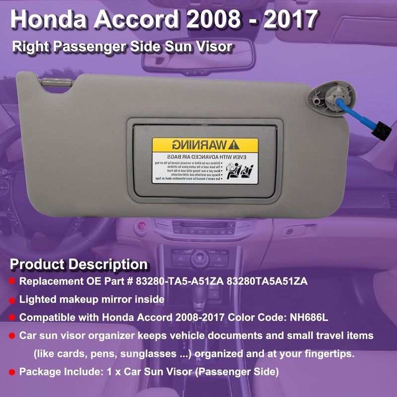 NHILES Right Passenger Sun Visor for Honda Accord - Image 2