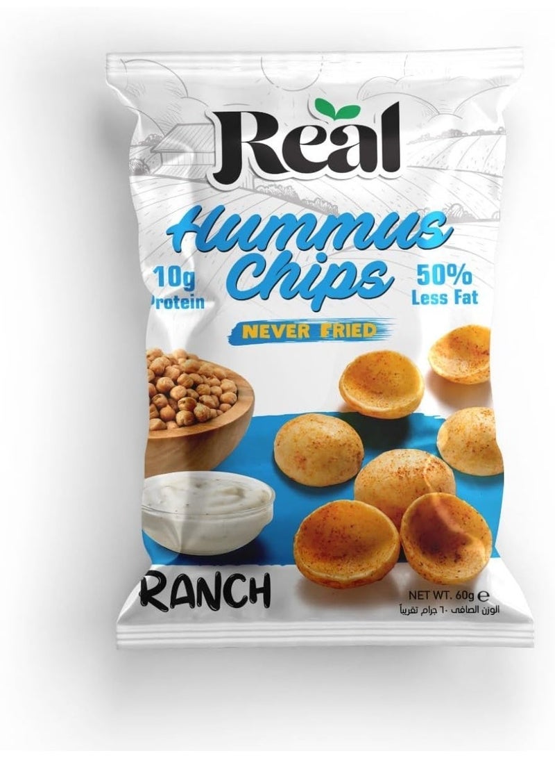 ريل رقائق بطاطس حقيقية بنكهة الحمص والرانش - 10 غرام بروتين، غير مقلية، وجبة خفيفة مقرمشة، 60 غرام (عبوة من 20 قطعة) - Image 2