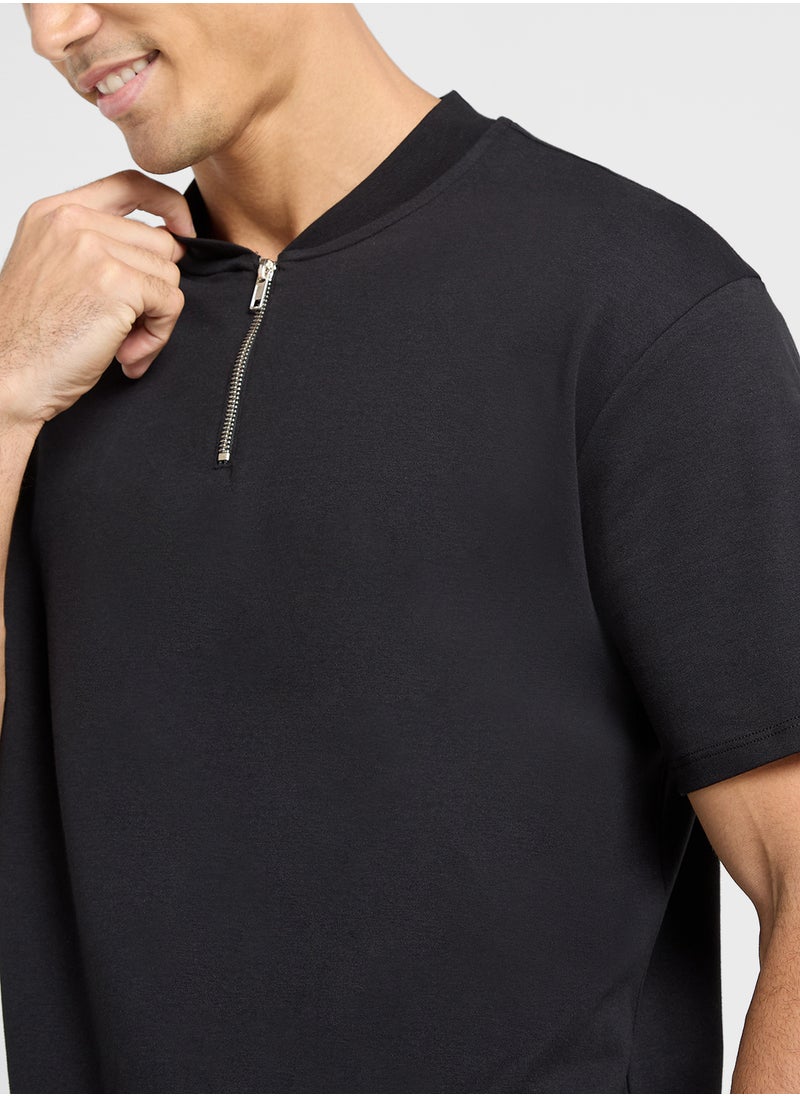 TOPMAN Oversized Fit Zip Detailed  Polo  - Image 3