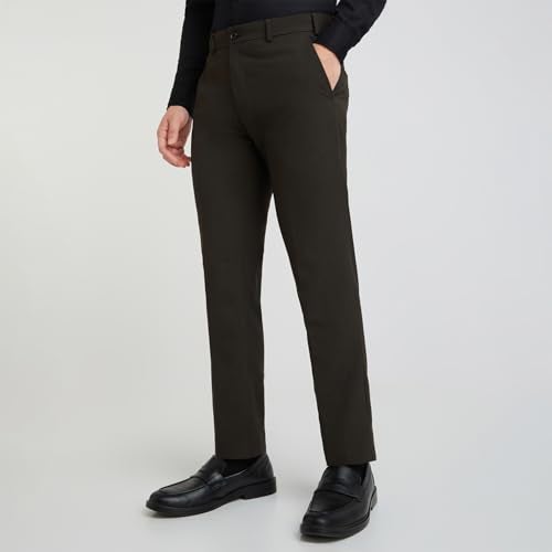 Raymond Men's Slim Fit Mid Rise Formal Trousers, Poly Viscose Blend, Solid Pattern, Flat Front | Dark Brown - Image 3