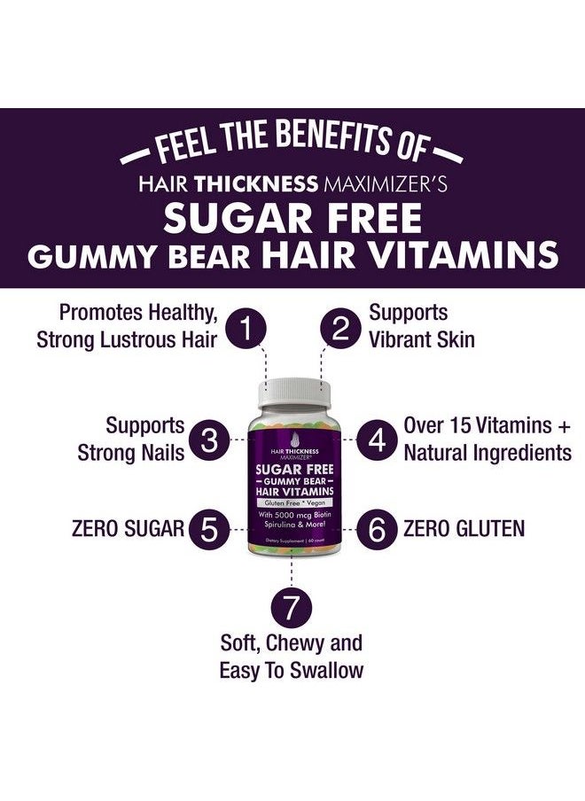 HAIR THICKNESS MAXIMIZER - Sugar Free Hair Gummy Bear Vitamins With Biotin 5000 Mcg. Vegan Gluten Free Chewy Natural Hair Vitamin Gummies For Men And Women. Great For Hair Growth Skin And Nails - Image 1