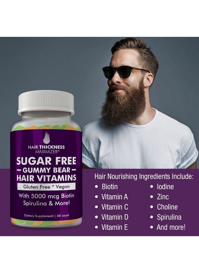 HAIR THICKNESS MAXIMIZER - Sugar Free Hair Gummy Bear Vitamins With Biotin 5000 Mcg. Vegan Gluten Free Chewy Natural Hair Vitamin Gummies For Men And Women. Great For Hair Growth Skin And Nails - Image 1
