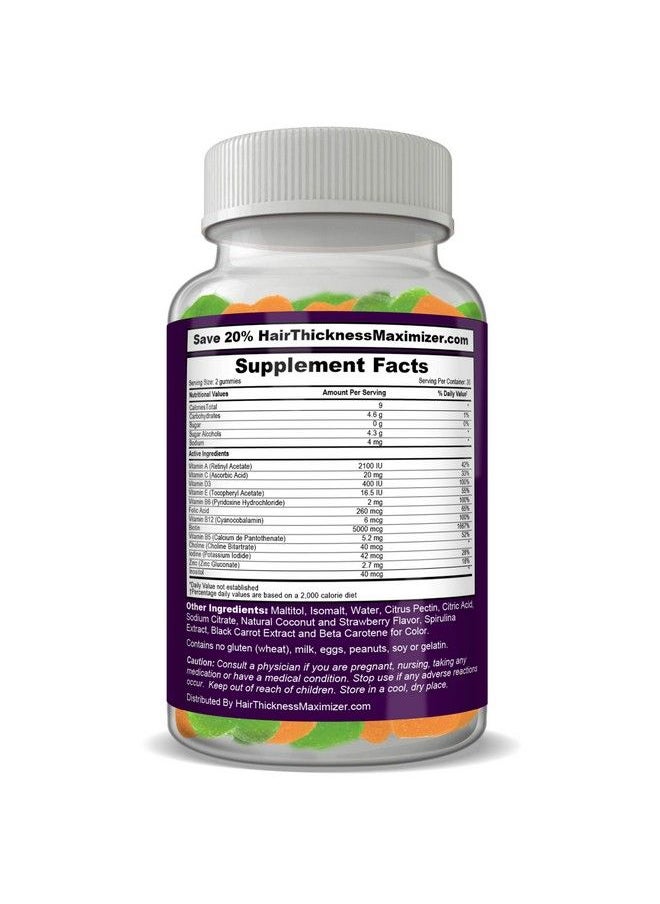 HAIR THICKNESS MAXIMIZER - Sugar Free Hair Gummy Bear Vitamins With Biotin 5000 Mcg. Vegan Gluten Free Chewy Natural Hair Vitamin Gummies For Men And Women. Great For Hair Growth Skin And Nails - Image 1