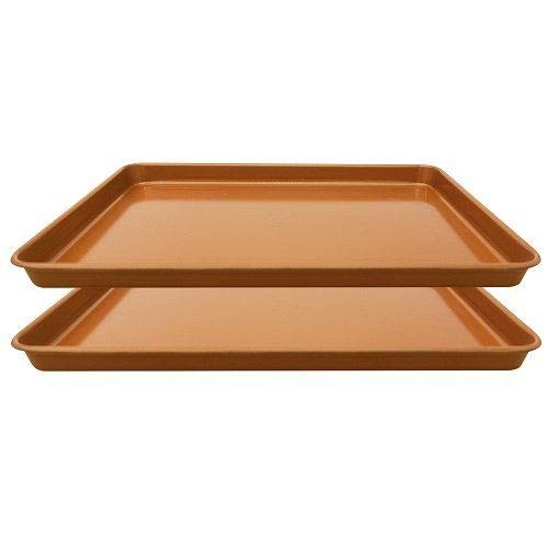 Set of 2 Nonstick Copper Cookie Sheet and Copper Coating Baking Pan for Cookies 11 x 16