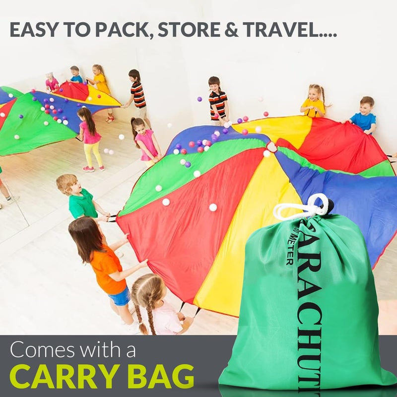 GISCO مظلة لعب الأطفال بألوان قوس قزح (20 قدم، 14 مقبض) | مصنوعة من مادة متينة عالية الجودة | مثالية للعب التعاوني وبناء قوة الجزء العلوي من الجسم | مع حقيبة حمل - Image 5