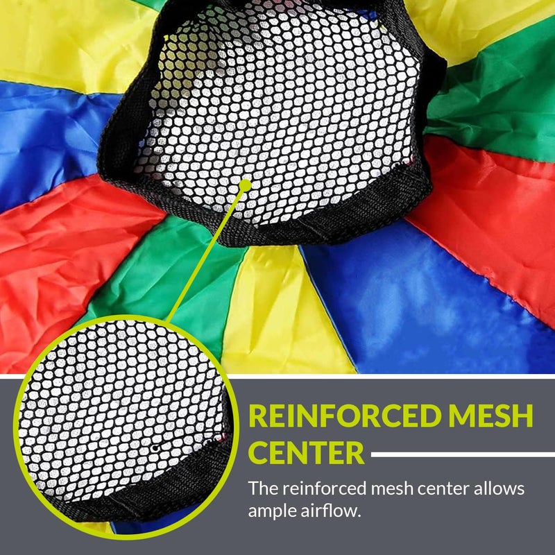 GISCO مظلة لعب الأطفال بألوان قوس قزح (20 قدم، 14 مقبض) | مصنوعة من مادة متينة عالية الجودة | مثالية للعب التعاوني وبناء قوة الجزء العلوي من الجسم | مع حقيبة حمل - Image 3