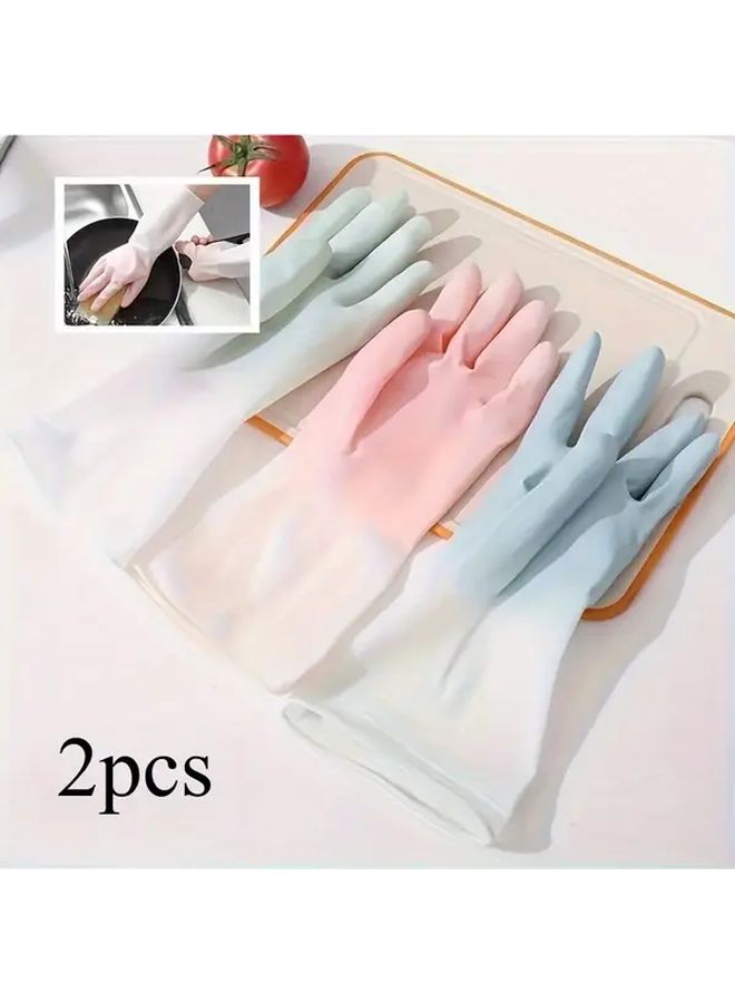 Waterproof Silicone Cleaning Gloves 2 Pairs Random Colors Non Slip Kitchen Dishwashing - Image 2