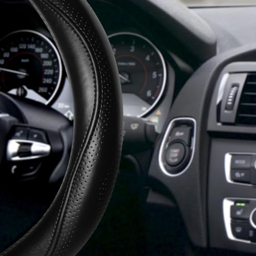 HAOKAY Top Grade Black Genuine Leather Steering Wheel Cover Men Women Luxury Steering Wheel Cover for Cars SUVS and TrucksUniversal 14515 inch - Image 5