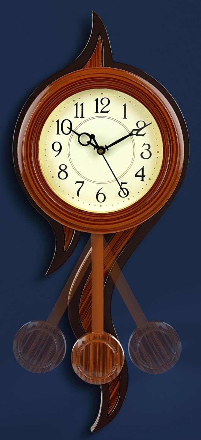 Harbour Analog Latest Stylish New Models Wall Clock with Pendulum for Home Living Room Hall Bedroom Size Height 52 CM X Width 22 CM 131G Silver Dark Brown - Image 5