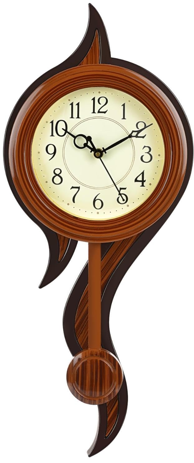 Harbour Analog Latest Stylish New Models Wall Clock with Pendulum for Home Living Room Hall Bedroom Size Height 52 CM X Width 22 CM 131G Silver Dark Brown - Image 3