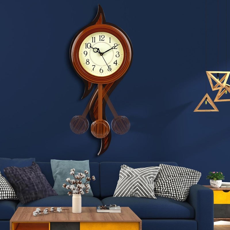 Harbour Analog Latest Stylish New Models Wall Clock with Pendulum for Home Living Room Hall Bedroom Size Height 52 CM X Width 22 CM 131G Silver Dark Brown - Image 4
