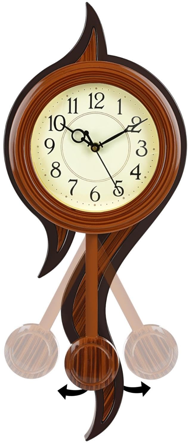 Harbour Analog Latest Stylish New Models Wall Clock with Pendulum for Home Living Room Hall Bedroom Size Height 52 CM X Width 22 CM 131G Silver Dark Brown - Image 1
