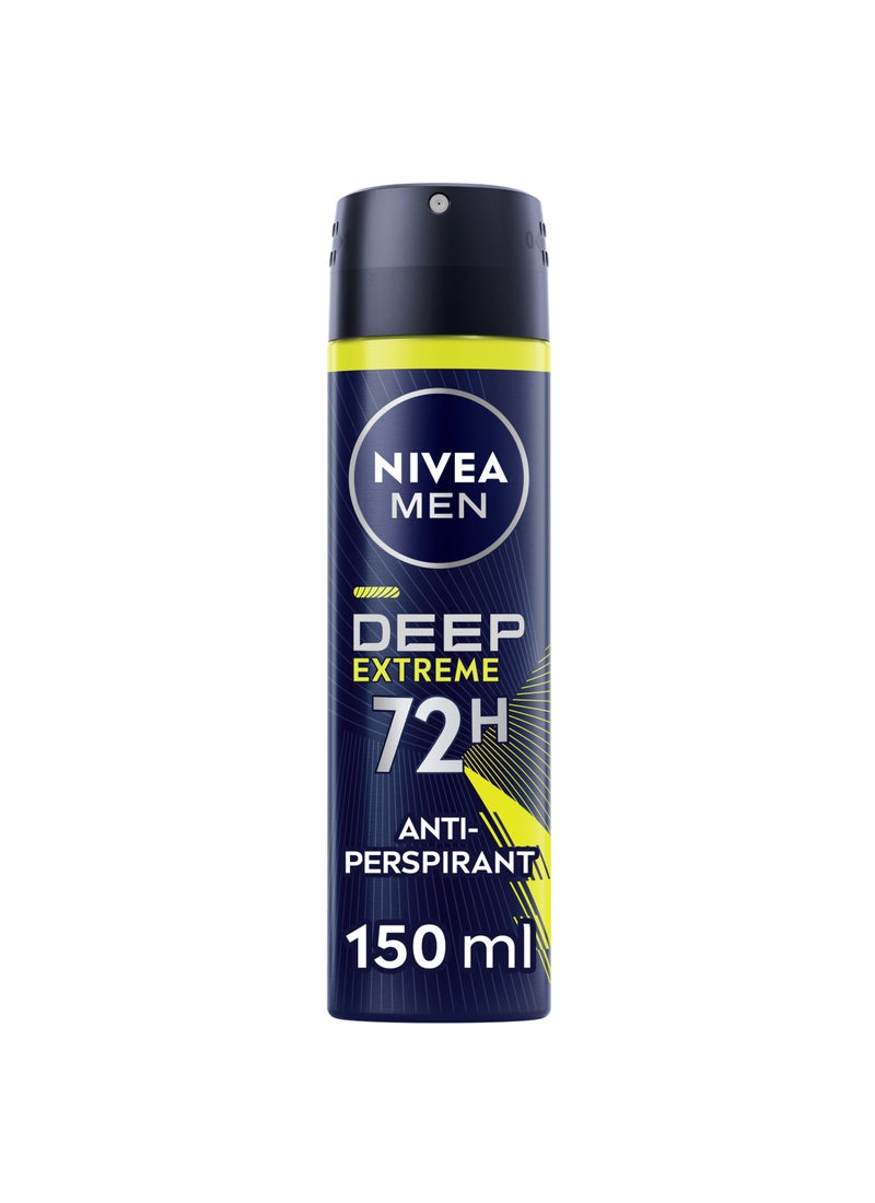 Nivea Men Deep Extreme Maxx Tech Anti Perspirant Spray With 72H Black Carbon 150ml - Image 1