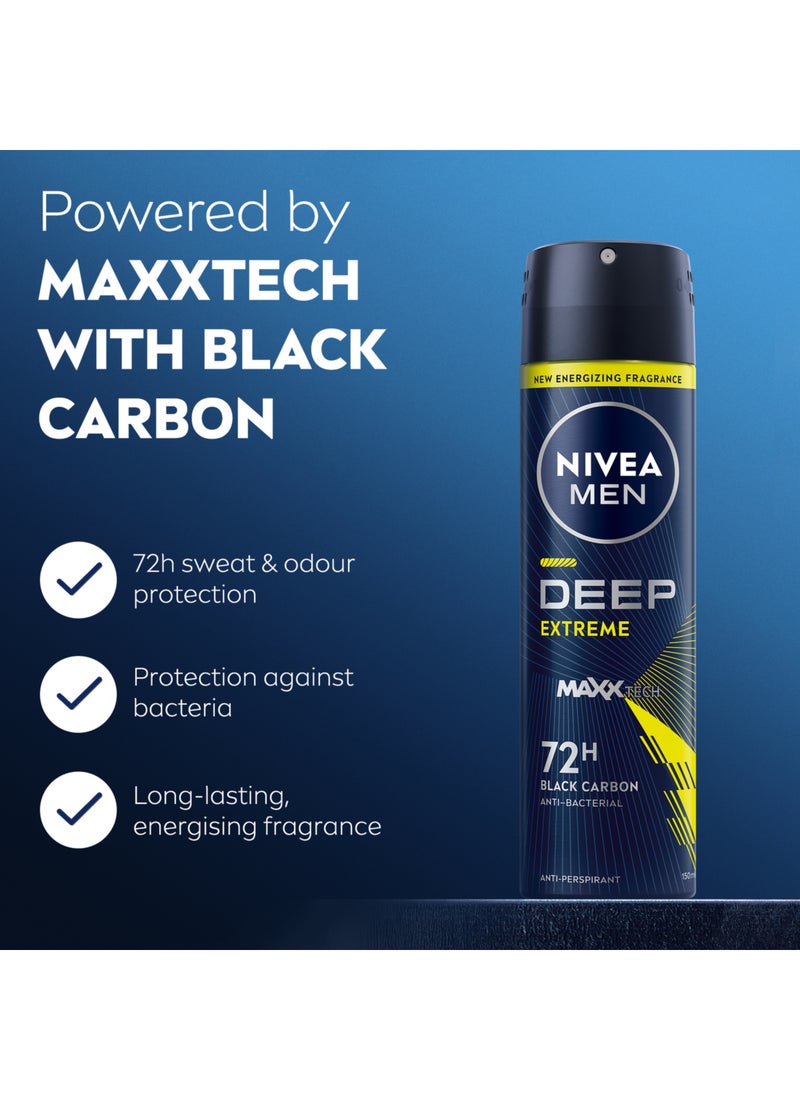 Nivea Men Deep Extreme Maxx Tech Anti Perspirant Spray With 72H Black Carbon 150ml - Image 2
