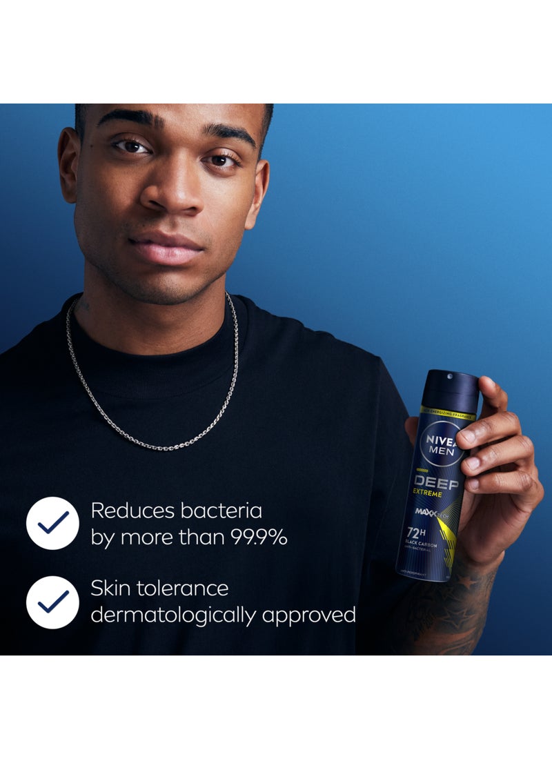 Nivea Men Deep Extreme Maxx Tech Anti Perspirant Spray With 72H Black Carbon 150ml - Image 3