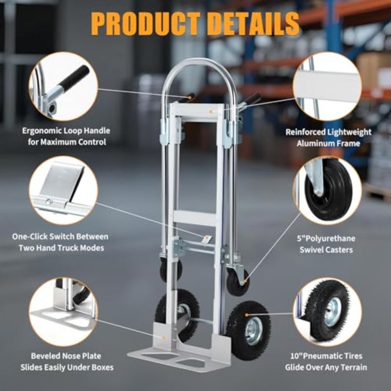 Heavy Duty 2-in-1 Aluminum Hand Truck Dolly Cart, 700 Lbs Capacitybaihuo - Image 4
