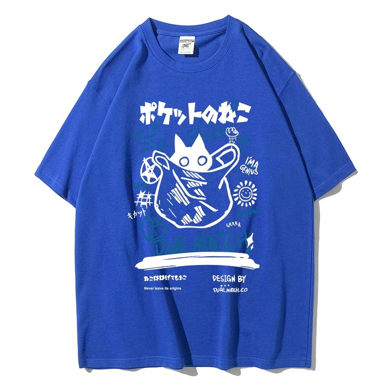 Unisex 2024 Harajuku Kawakami Cat Printed Short-Sleeved T-Shirt Couples Street Casual Loose Clothes Y2K Top - Image 5