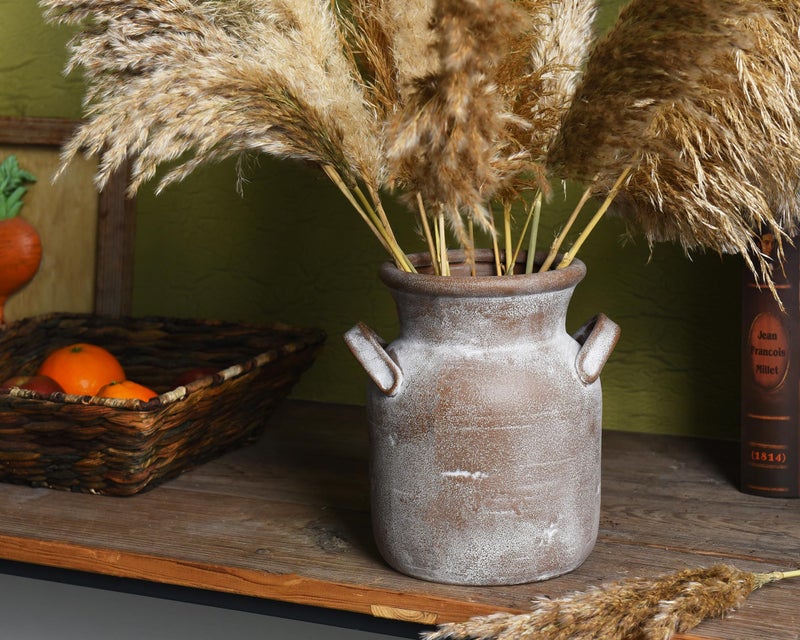 Quoowiit Ceramic Rustic Farmhouse Vase, Distressed Decorative Flower Vases for Home Decor, Ideal Shelf Decor, Brown Boho Vase for Living Room Bedroom Kitchen Office Decor Centerpiece Table Decorations - Image 3