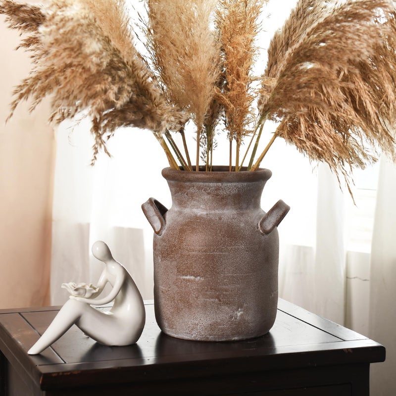 Quoowiit Ceramic Rustic Farmhouse Vase, Distressed Decorative Flower Vases for Home Decor, Ideal Shelf Decor, Brown Boho Vase for Living Room Bedroom Kitchen Office Decor Centerpiece Table Decorations - Image 2