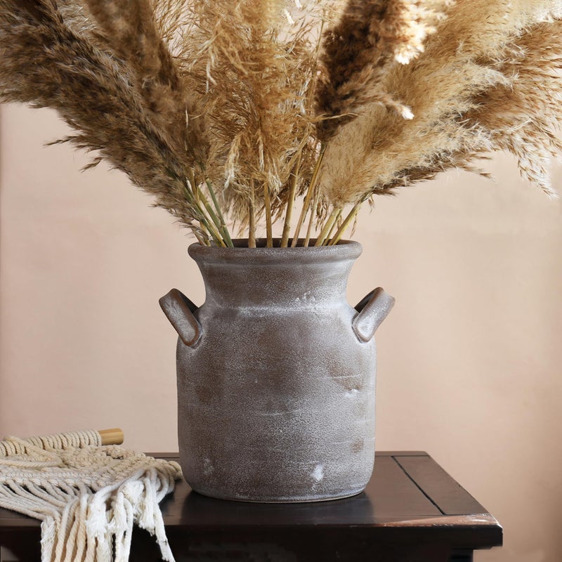 Quoowiit Ceramic Rustic Farmhouse Vase, Distressed Decorative Flower Vases for Home Decor, Ideal Shelf Decor, Brown Boho Vase for Living Room Bedroom Kitchen Office Decor Centerpiece Table Decorations - Image 1