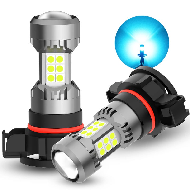 PHINLION 2504 PSX24W Ice Blue LED Fog Light Bulbs 3200 Lumens Super Bright 12V 3030 30SMD 12276 Fog Lights or DRL Replacement for Cars Pack of 2