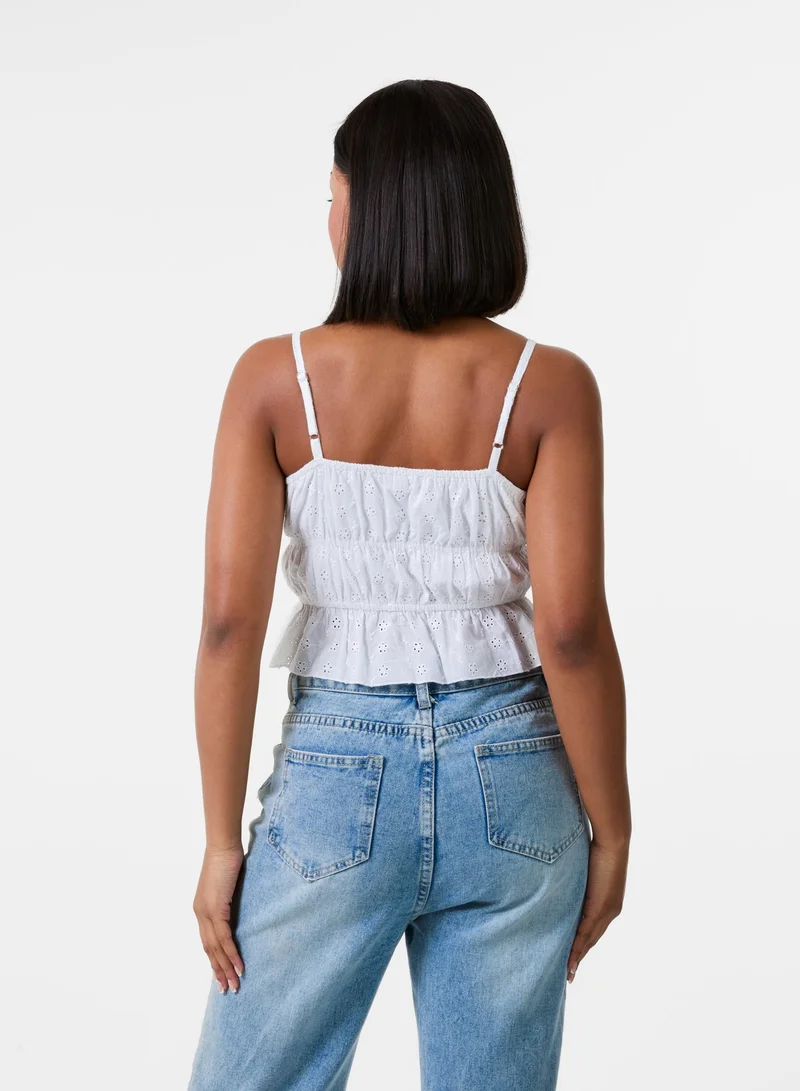 Pink Vanilla Tie Front Broderie Cami Top