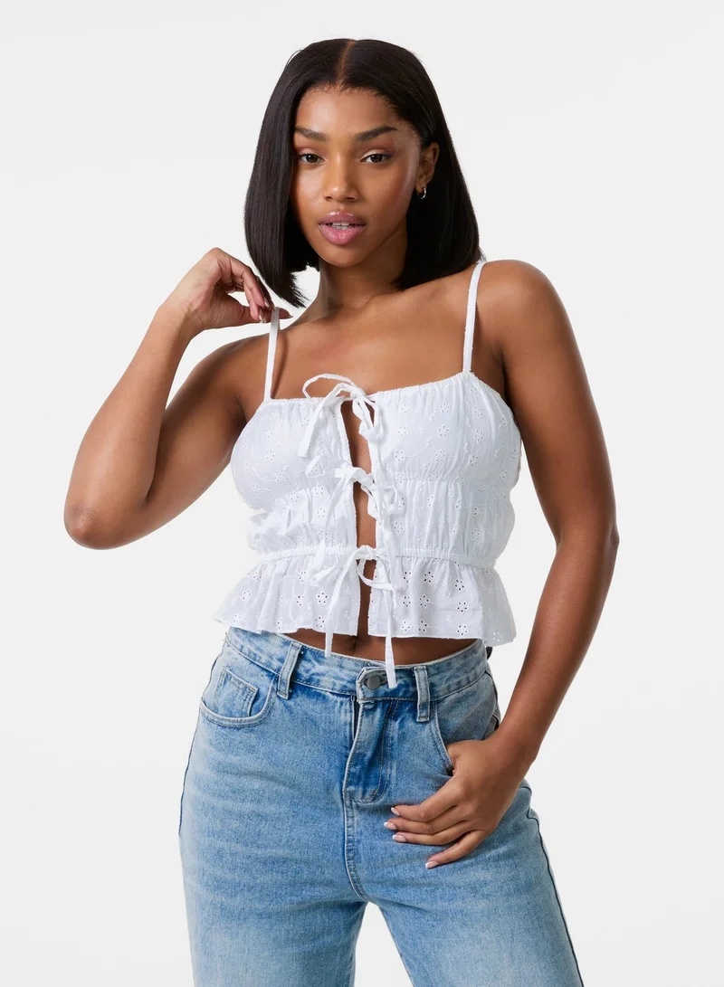Pink Vanilla  Tie Front Broderie Cami Top for Women | Best Price UAE