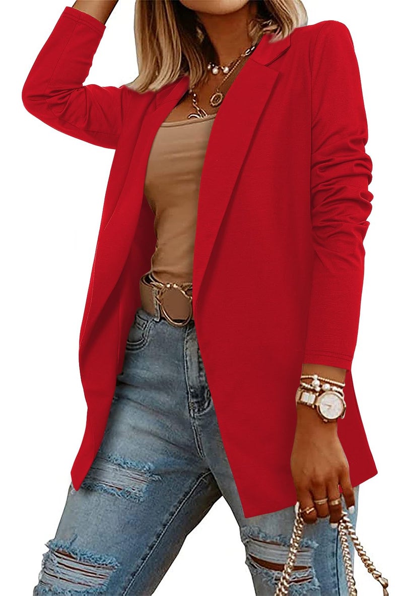 CRAZY GRID Women Work Causal Blazer Jacket Work Office Blazer Long Sleeve Office Jacket with Lined Lapel Blazer Jacket Oversized 2XL Red - Image 1